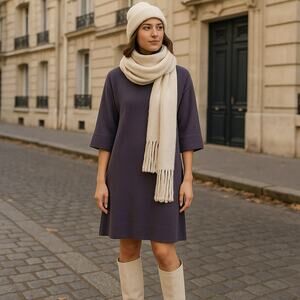 Eileen Fisher SZ M Extra Fine Merino Wool Sweater Dress Mock Neck Smoky Purple